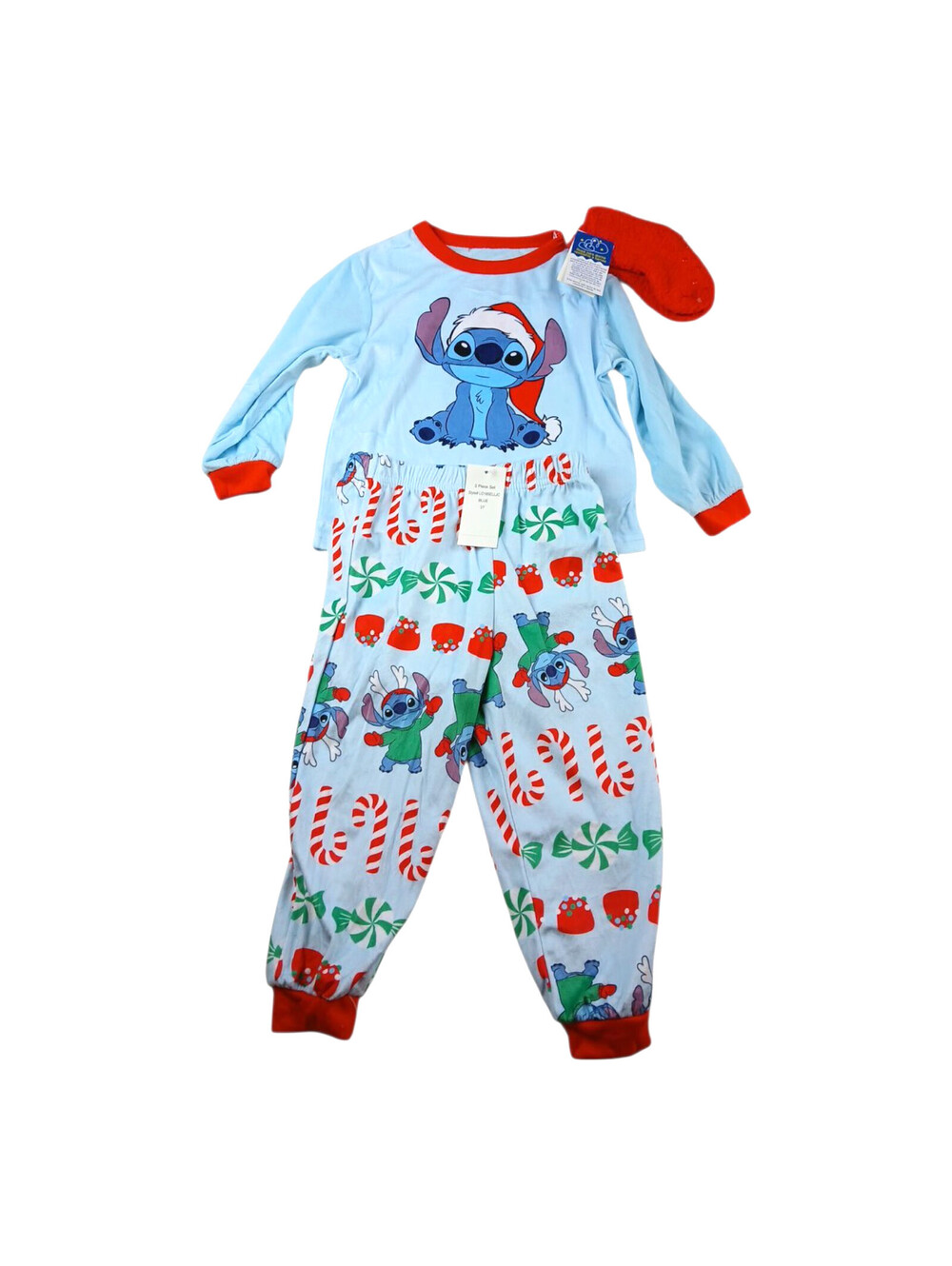 Christmas Soft Pajama 3 piece Set Candy Cane Toddlers Winter Socks NEW Gift 3T
